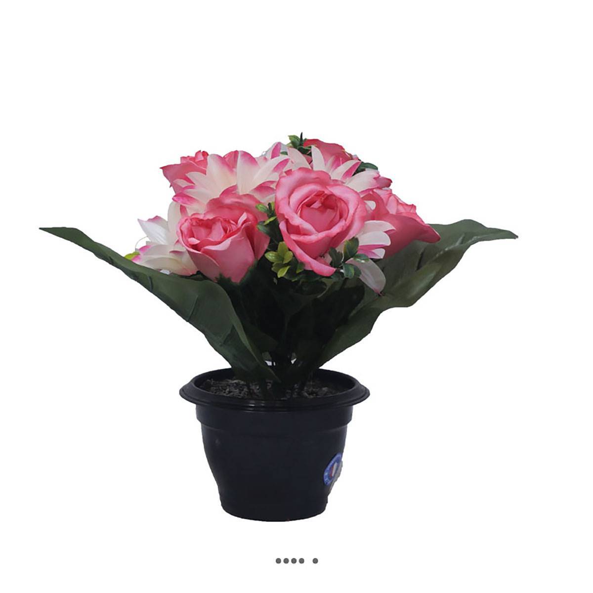 Artificielles - Pot fleurs artificielles pour le cimetière roses et lys Rose soutenu - couleur: Rose soutenu - Imagen 2