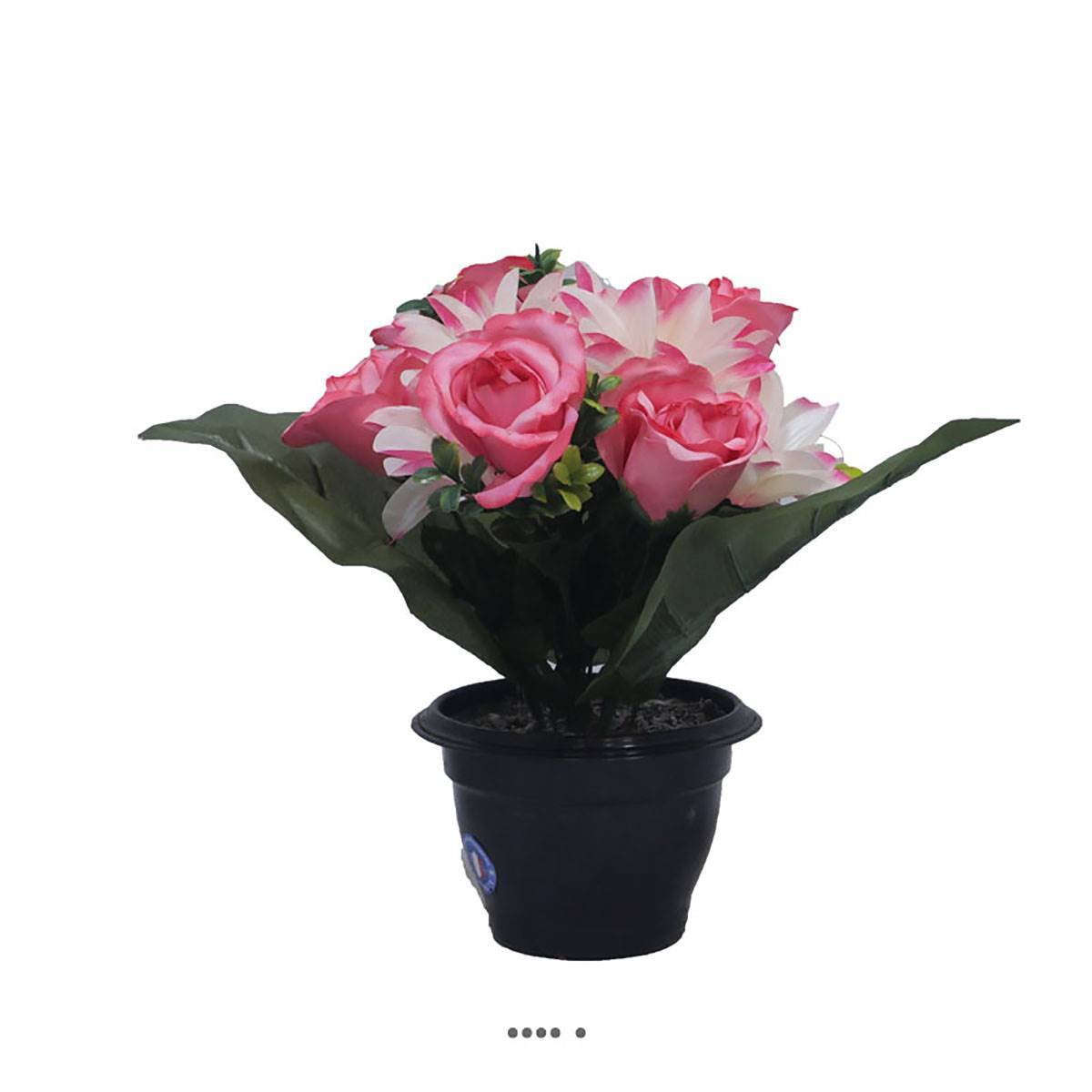 Artificielles - Pot fleurs artificielles pour le cimetière roses et lys Rose soutenu - couleur: Rose soutenu - Imagen 1