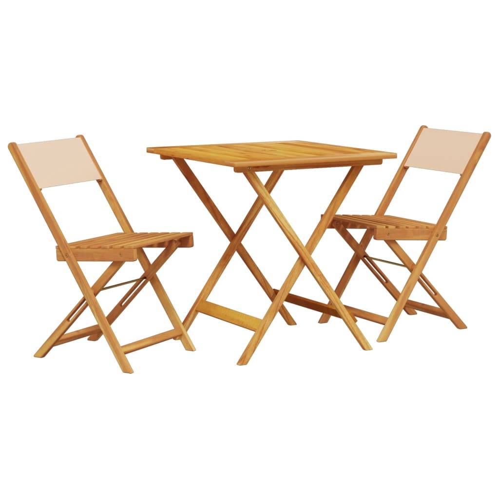 Salon de Jardin Bistro 2 Personnes Bois d'Acacia Pliable et Tissu pour Extérieur Beige 3 pcs – ComfortXL Outdoor Living - Image 2