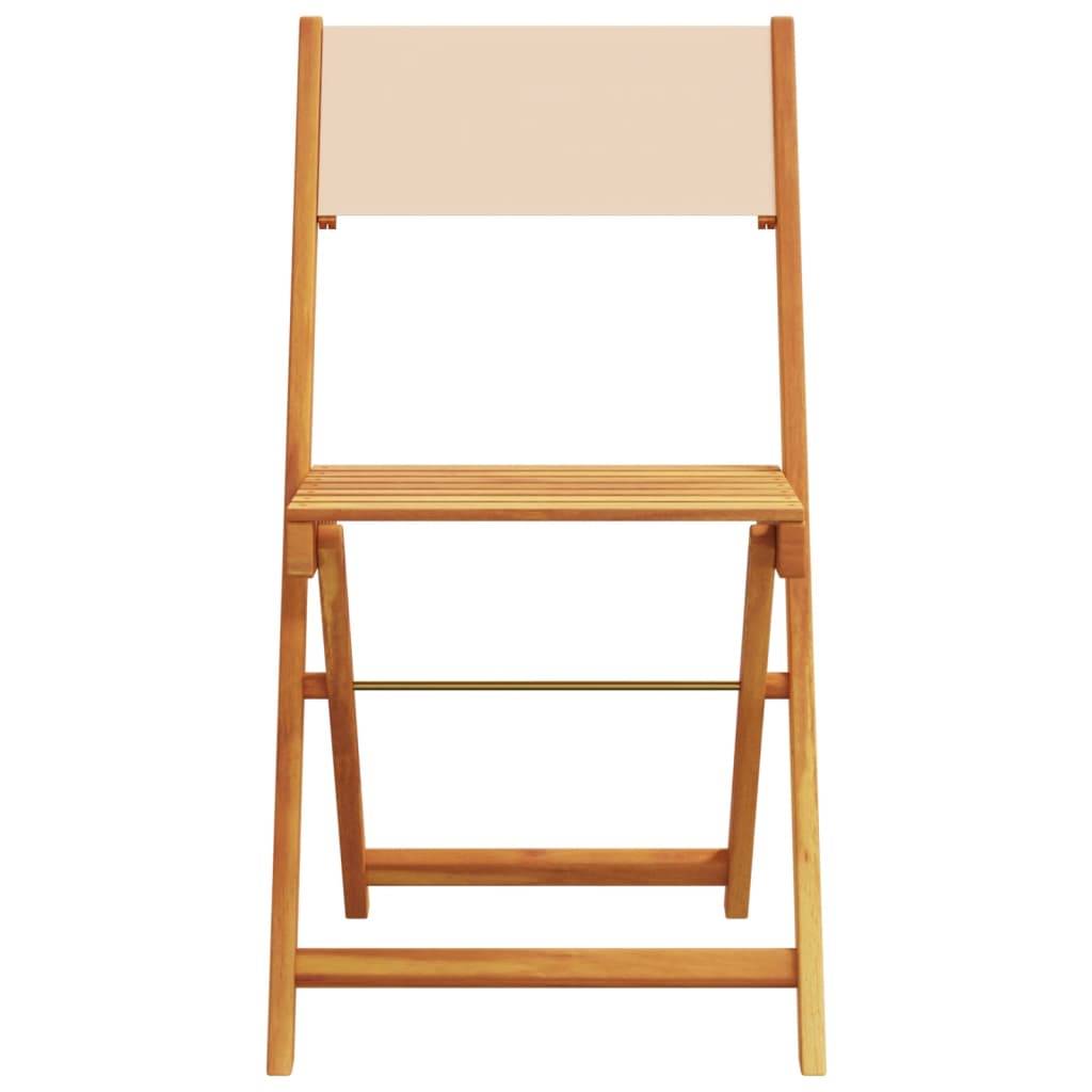 Salon de Jardin Bistro 2 Personnes Bois d'Acacia Pliable et Tissu pour Extérieur Beige 3 pcs – ComfortXL Outdoor Living - Image 6