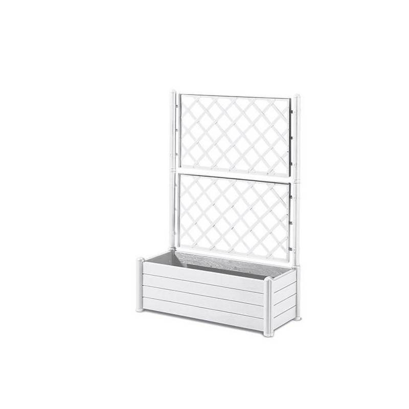 Stefanplast Bac A Fleurs Rectangulaire Avec Treillis - Finition En Bois - 100 X 43 X H 142 Cm - 80 L - Blanc - Imagen 1