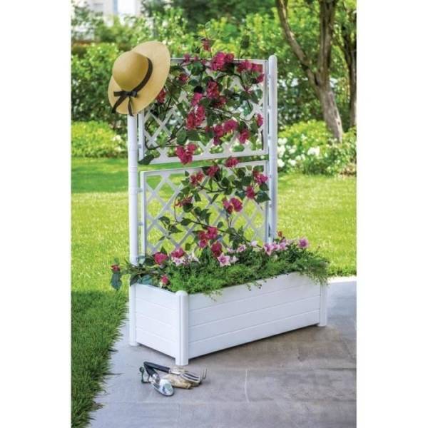 Stefanplast Bac A Fleurs Rectangulaire Avec Treillis - Finition En Bois - 100 X 43 X H 142 Cm - 80 L - Blanc - Imagen 3
