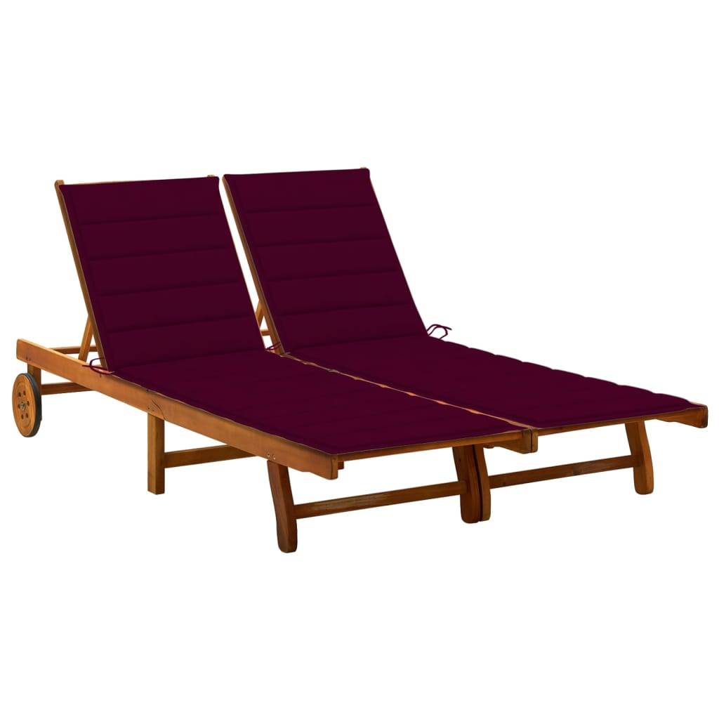 Bain de soleil - Transat - Chaise longue 2 places avec coussins Acacia solide - MEUBLE PRO - Image 2