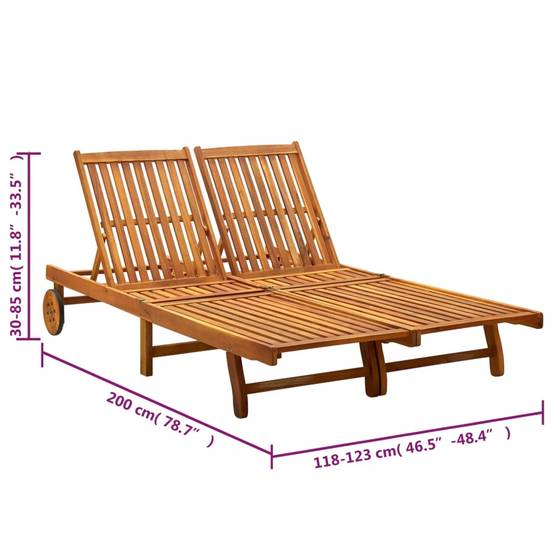Bain de soleil - Transat - Chaise longue 2 places avec coussins Acacia solide - MEUBLE PRO - Image 6