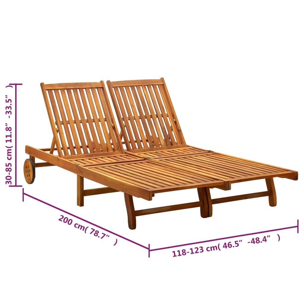 Bain de soleil - Transat - Chaise longue 2 places avec coussins Acacia solide - MEUBLE PRO - Image 6