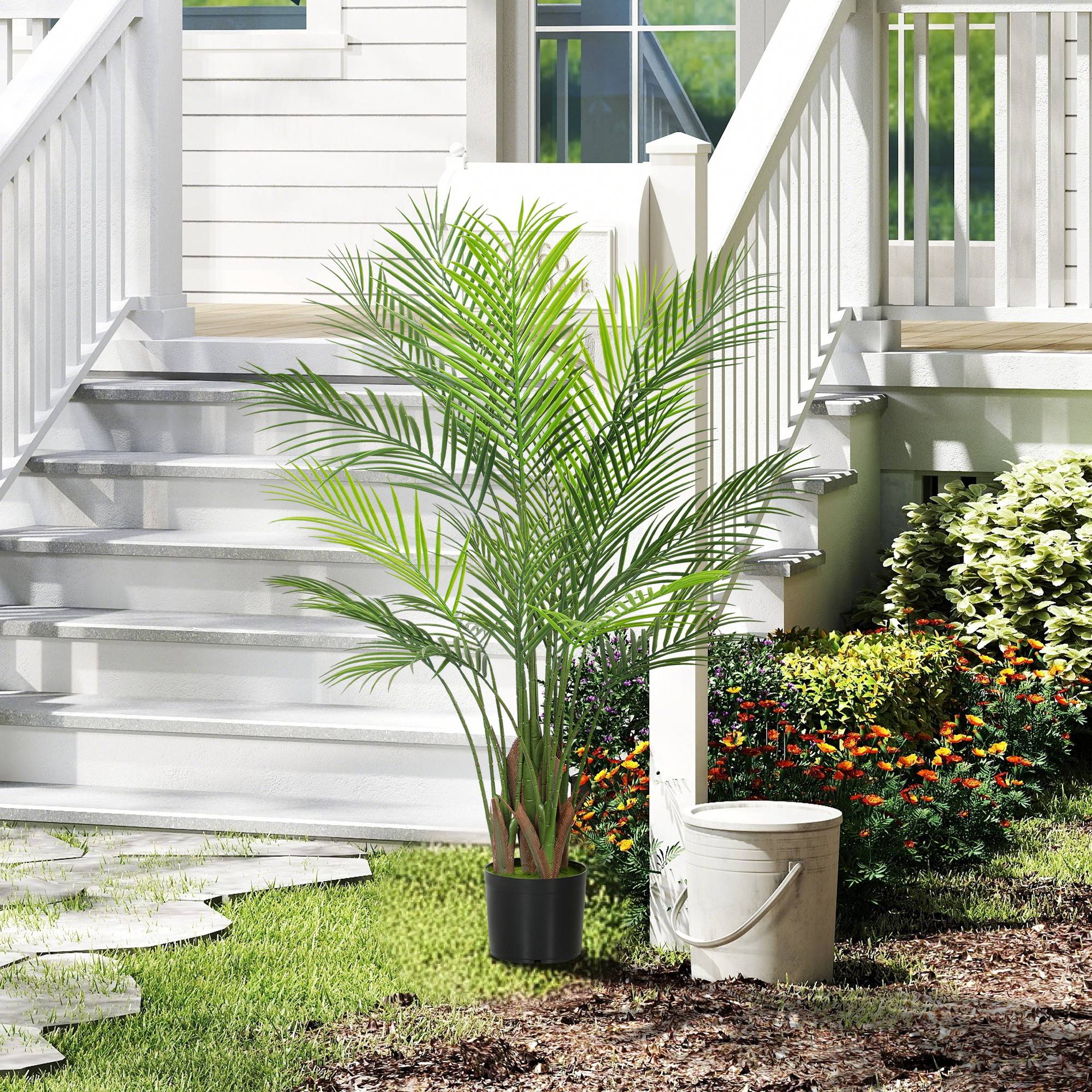 Palmier Areca artificiel plastique intérieur extérieur sans entretien 120cm vert - ComfortXL Outdoor Living - Image 10