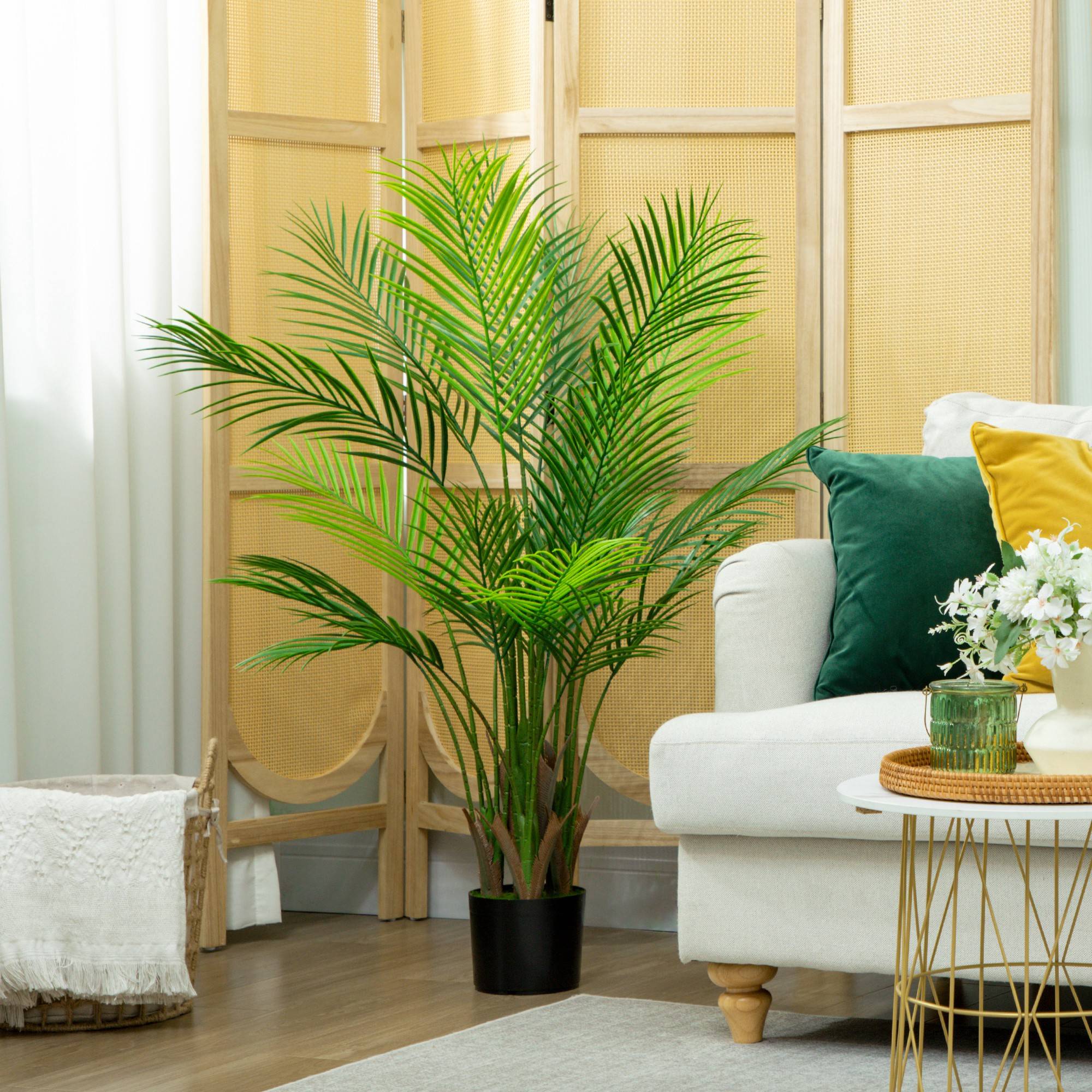 Palmier Areca artificiel plastique intérieur extérieur sans entretien 120cm vert - ComfortXL Outdoor Living - Image 9