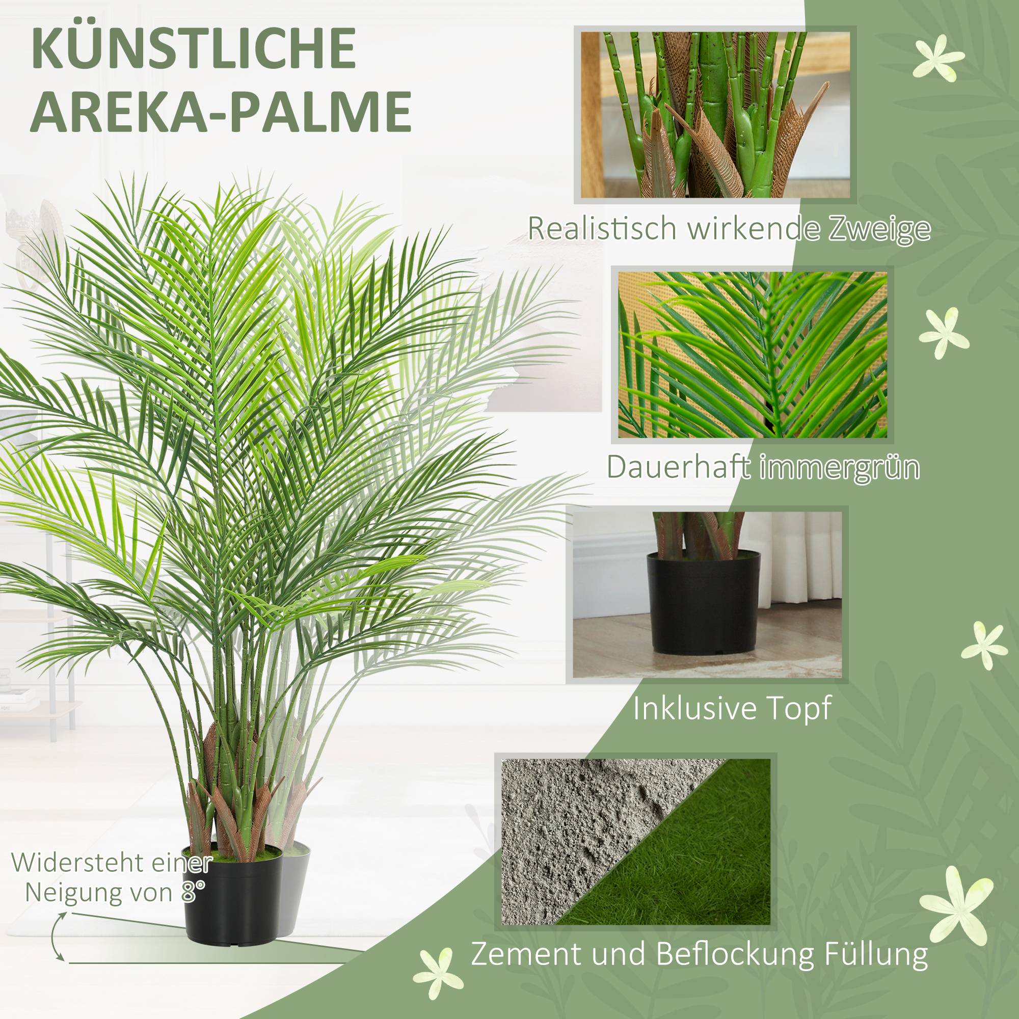 Palmier Areca artificiel plastique intérieur extérieur sans entretien 120cm vert - ComfortXL Outdoor Living - Image 6