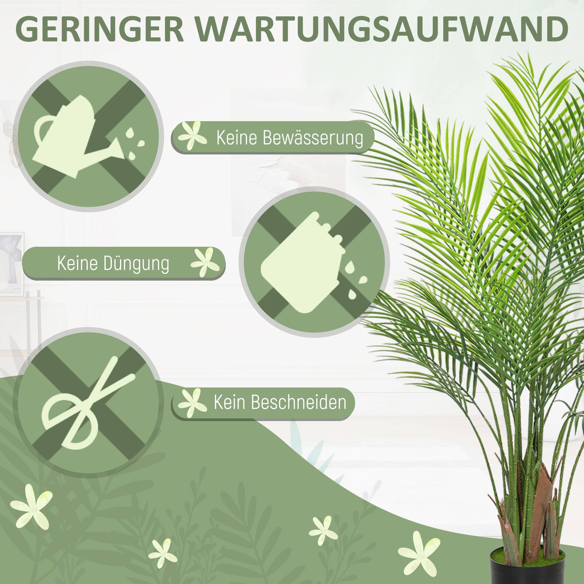 Palmier Areca artificiel plastique intérieur extérieur sans entretien 120cm vert - ComfortXL Outdoor Living - Image 8