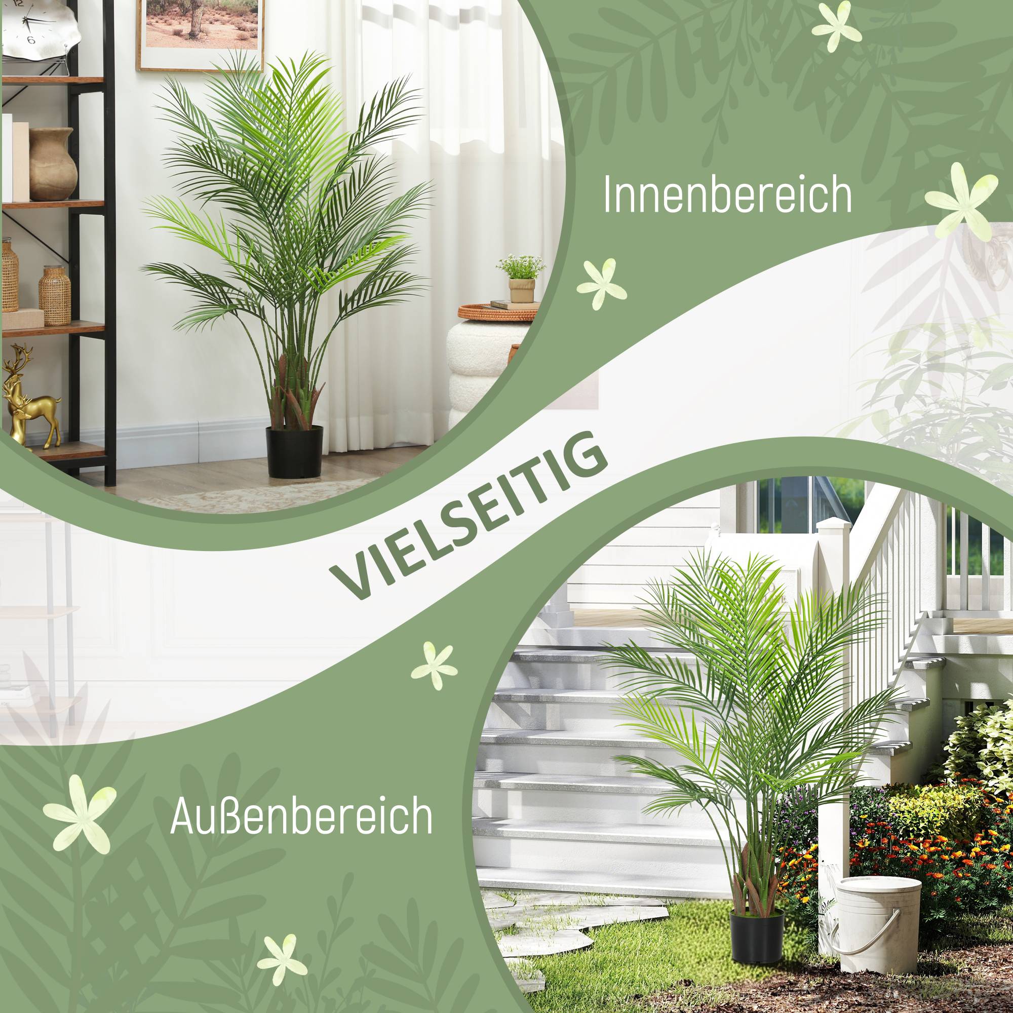 Palmier Areca artificiel plastique intérieur extérieur sans entretien 120cm vert - ComfortXL Outdoor Living - Image 7