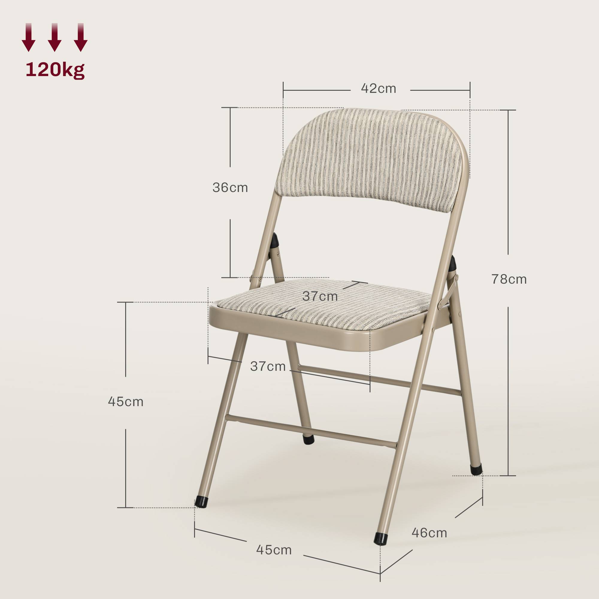 Lot de 4 chaises pliantes chaises de salle à manger portables cadre en acier dim. 45l x 46P x 78H cm beige - Image 5