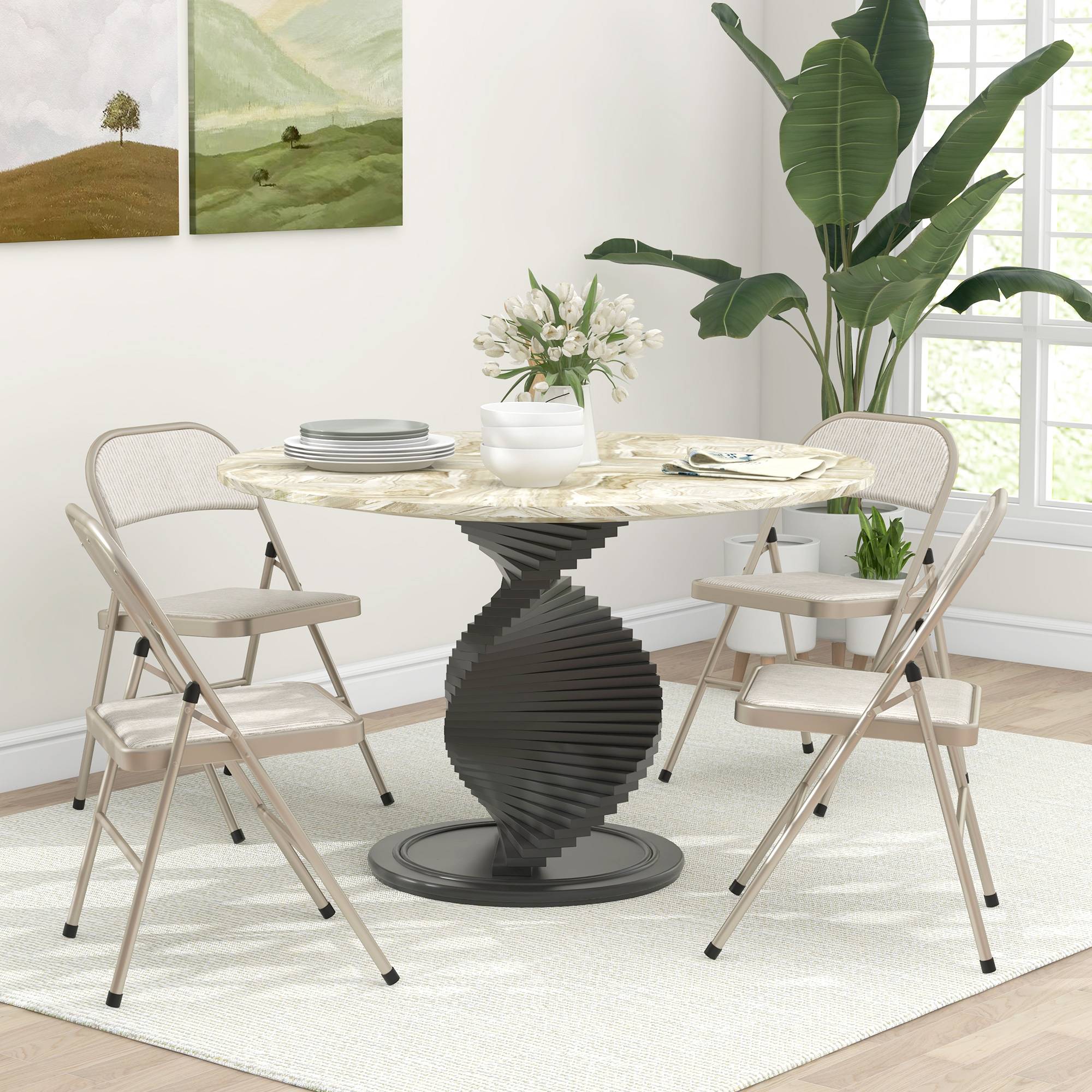Lot de 4 chaises pliantes chaises de salle à manger portables cadre en acier dim. 45l x 46P x 78H cm beige - Image 3