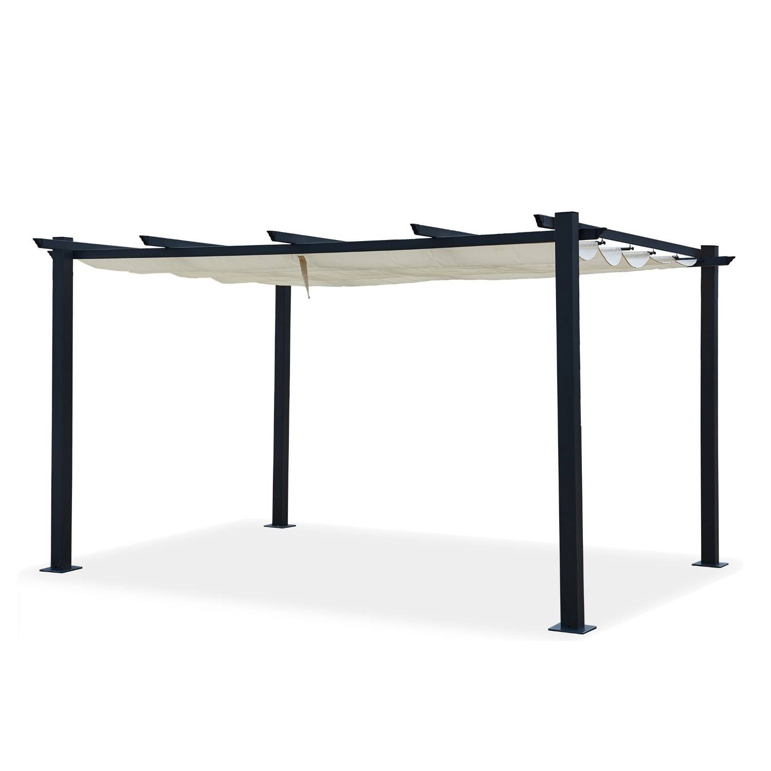Autre - Tonnelle/Pergola aluminium 3x4m toile coulissante rétractable - Gris / ECRU - OHIO XL - Image 2
