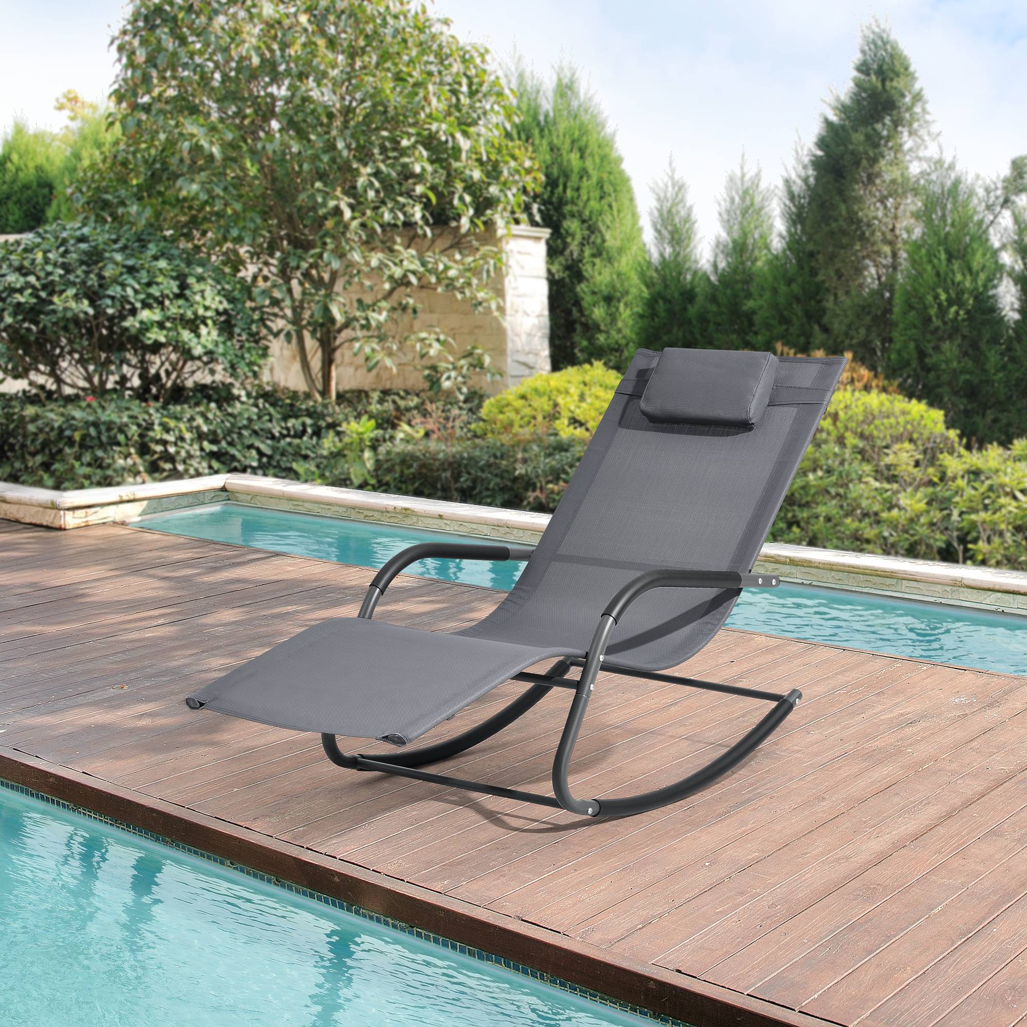 Tumbona de jardín Caracena de acero y textil 147 x 63 x 89 cm gris oscuro [en.casa] - Imagen 2