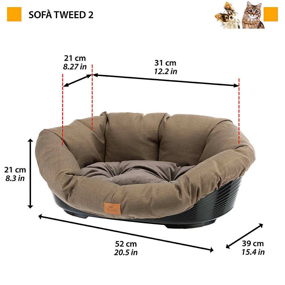 Ferplast - Ferplast Panier Chien et Chat avec Coussin SOFA' 2 TWEED Lavable, Lit pour Chien et Chat en Plastique Rembourré, Corbeille en Plastique, Fond Perforé - Imagen 2