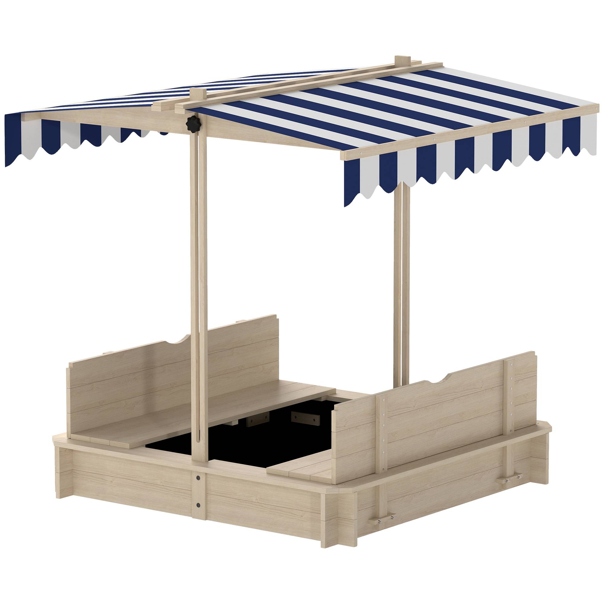 Outsunny - Bac à sable carré en bois pour enfant dim. 106L x 106l cm avec bancs et couvercle - auvent réglable - Outsunny - Imagen 1
