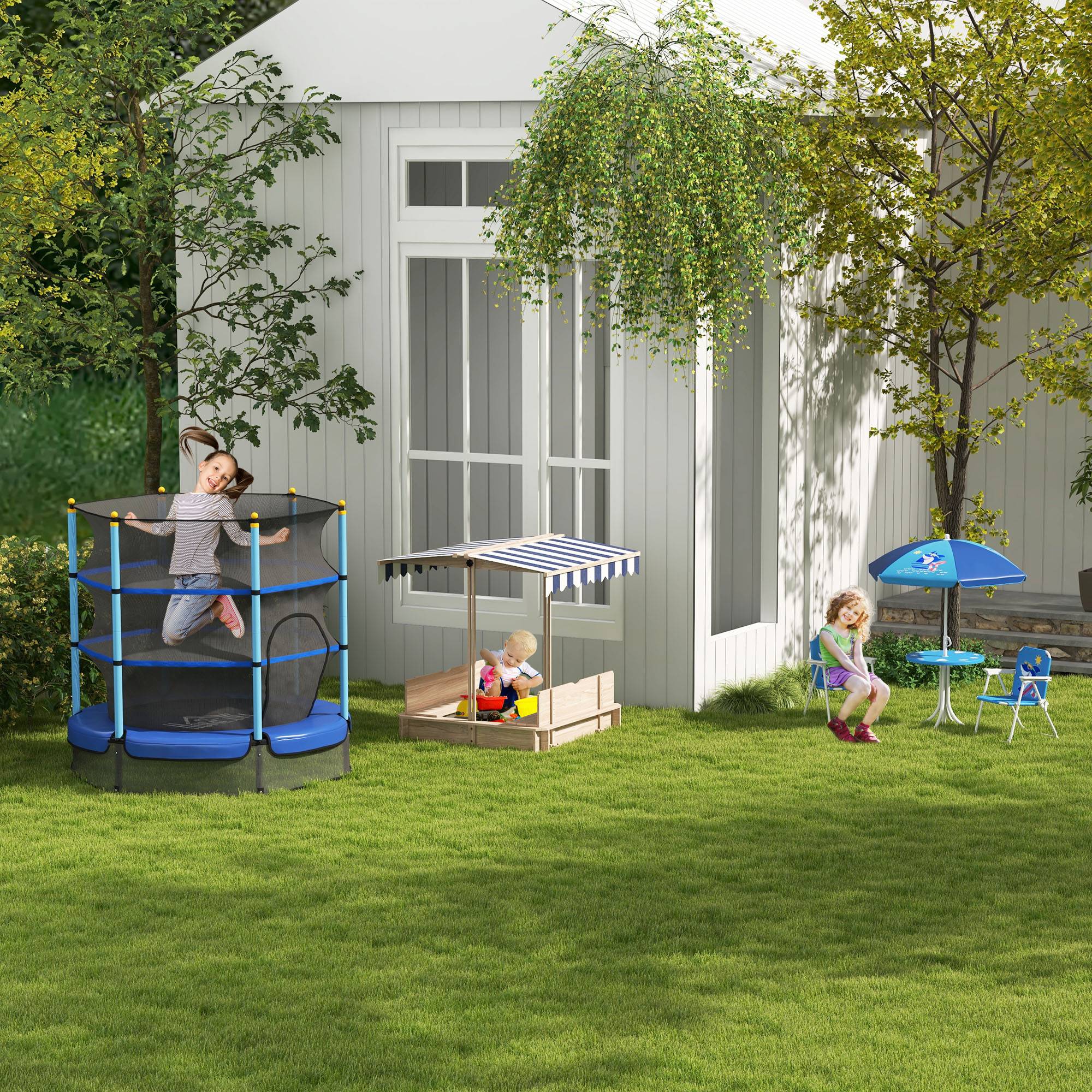 Outsunny - Bac à sable carré en bois pour enfant dim. 106L x 106l cm avec bancs et couvercle - auvent réglable - Outsunny - Imagen 9