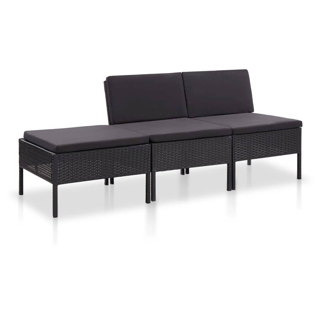 Helloshop26 - Salon de jardin meuble d'extérieur ensemble de mobilier 3 pièces avec coussins résine tressée noir - Imagen 1