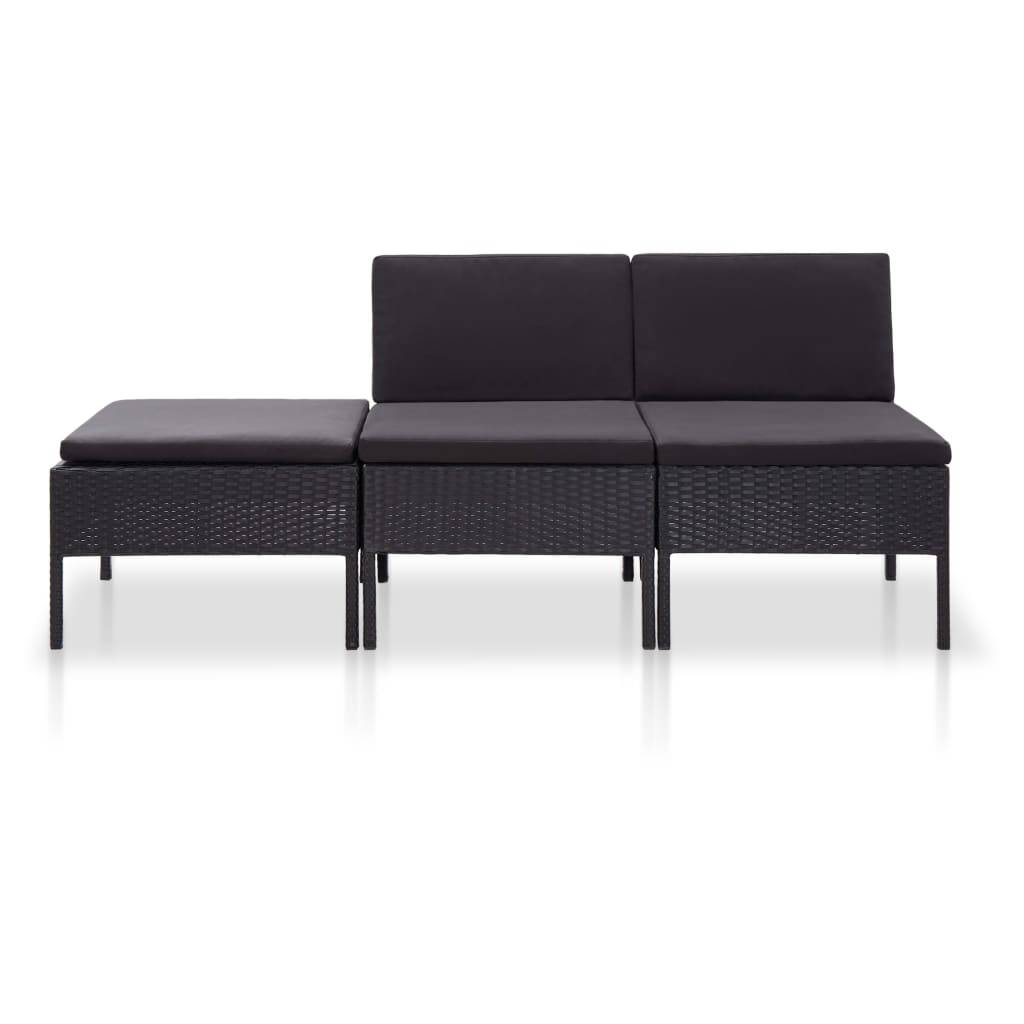 Helloshop26 - Salon de jardin meuble d'extérieur ensemble de mobilier 3 pièces avec coussins résine tressée noir - Imagen 2