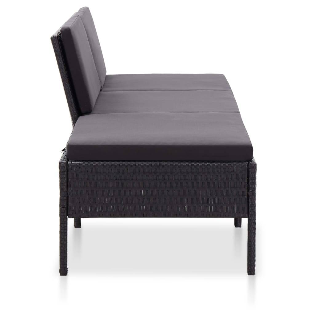 Helloshop26 - Salon de jardin meuble d'extérieur ensemble de mobilier 3 pièces avec coussins résine tressée noir - Imagen 3