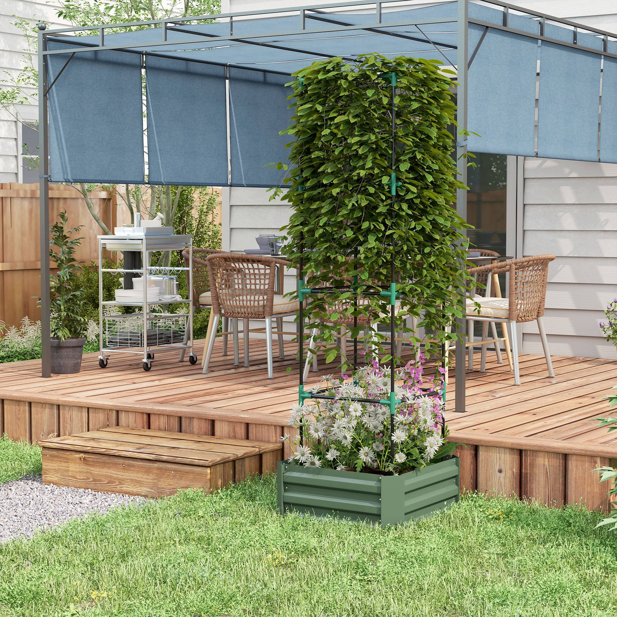 Sans Marque - Jardinière avec treillis ajustable, bac à fleurs avec cage à tomates acier galvanisé 61 x 61 x 187 cm vert - Image 9