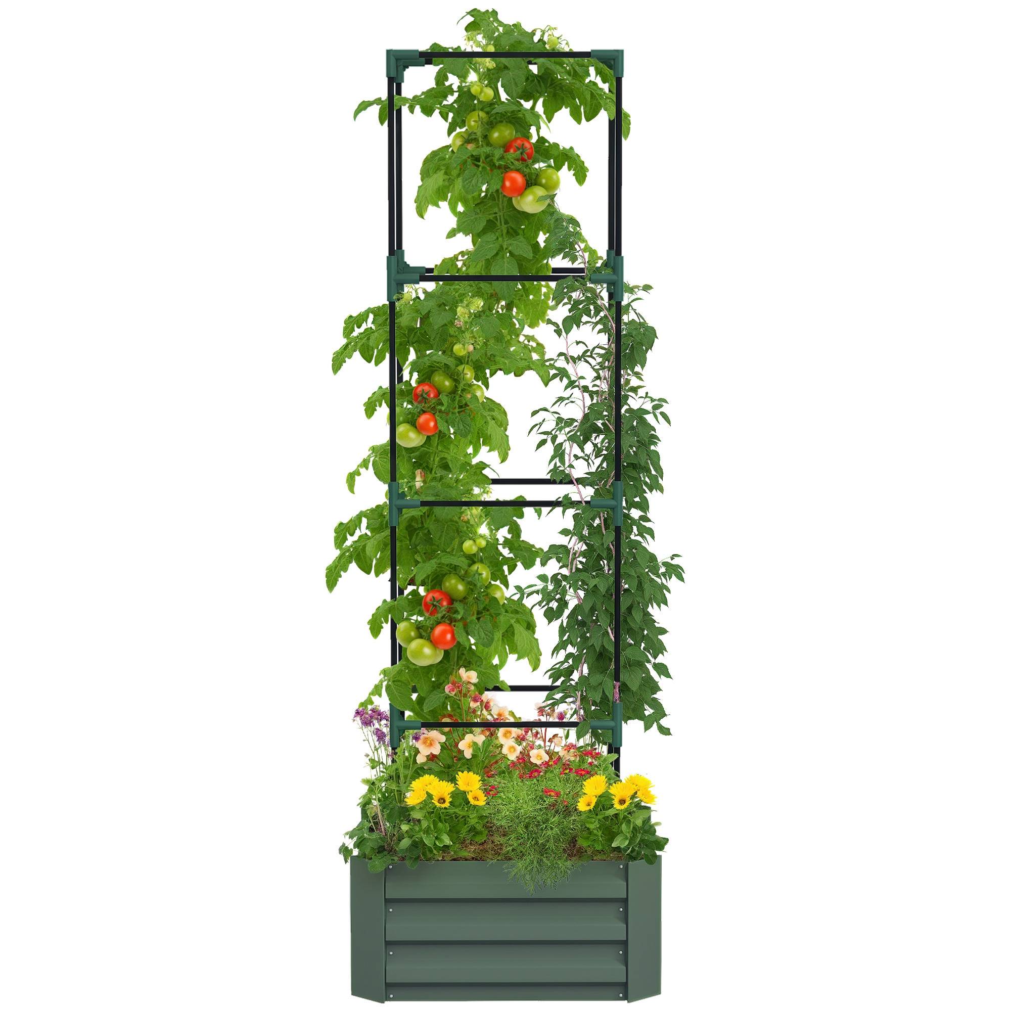 Sans Marque - Jardinière avec treillis ajustable, bac à fleurs avec cage à tomates acier galvanisé 61 x 61 x 187 cm vert - Image 1