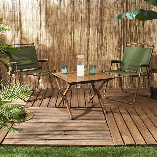 Chaise Pliante de Camping en Métal imitation bois et Toile Verte - KAMPA - Image 4