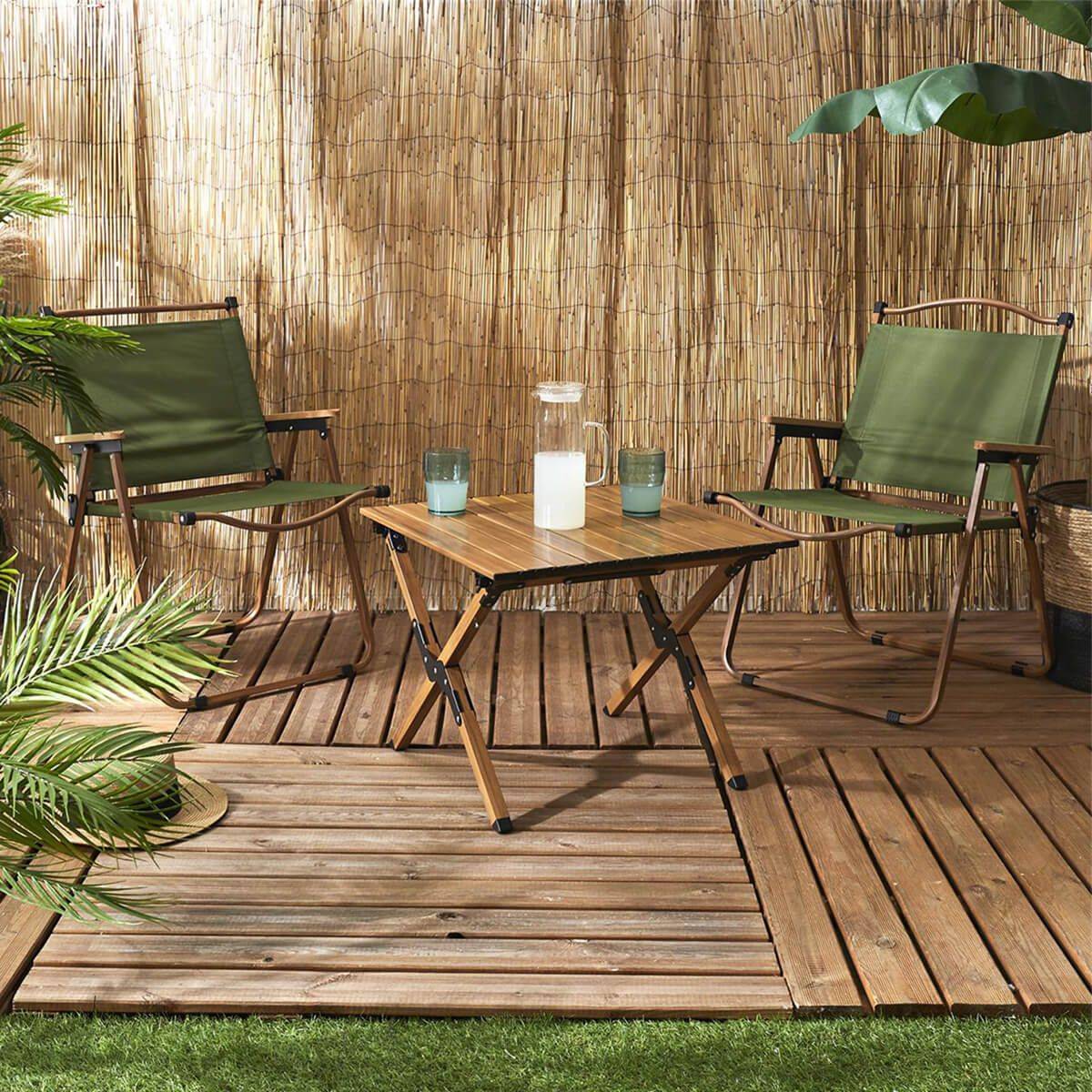 Chaise Pliante de Camping en Métal imitation bois et Toile Verte - KAMPA - Image 4