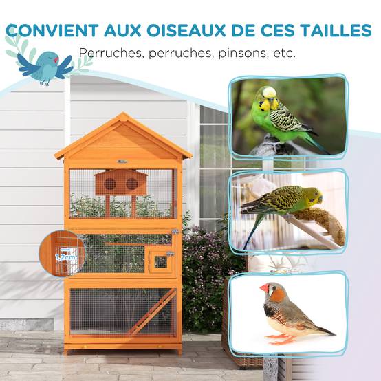 Cage à oiseaux en bois cage perroquet aire de jeux toit asphalte imperméable 92 x 52 x 171 cm orange - Image 8