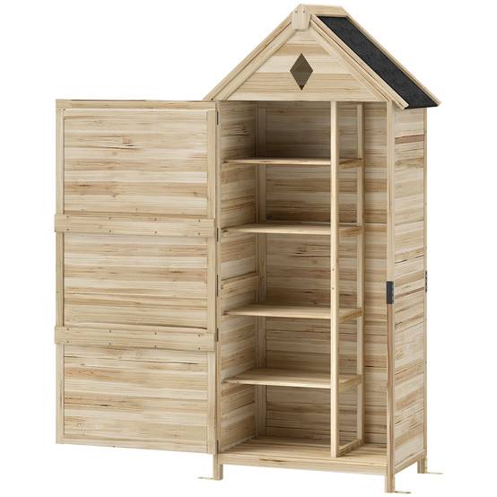 ComfortXL - Abri de jardin en sapin naturel 80 x 49 x 170 cm pour outils avec 4 étagères amovibles et toit bitumé - Image 2