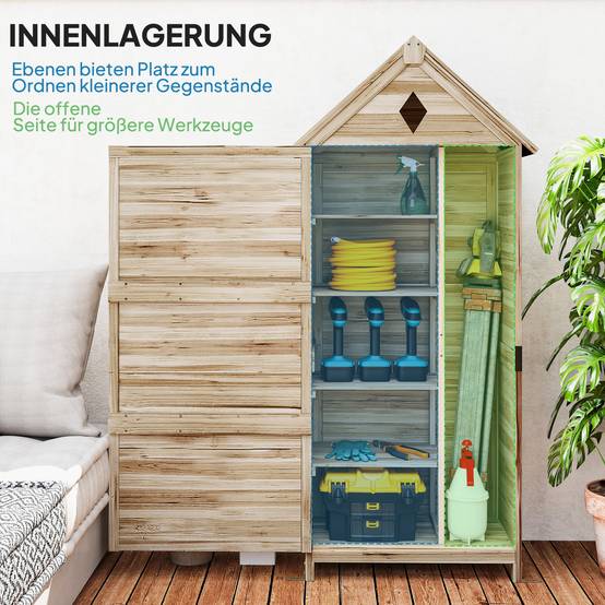 ComfortXL - Abri de jardin en sapin naturel 80 x 49 x 170 cm pour outils avec 4 étagères amovibles et toit bitumé - Image 4