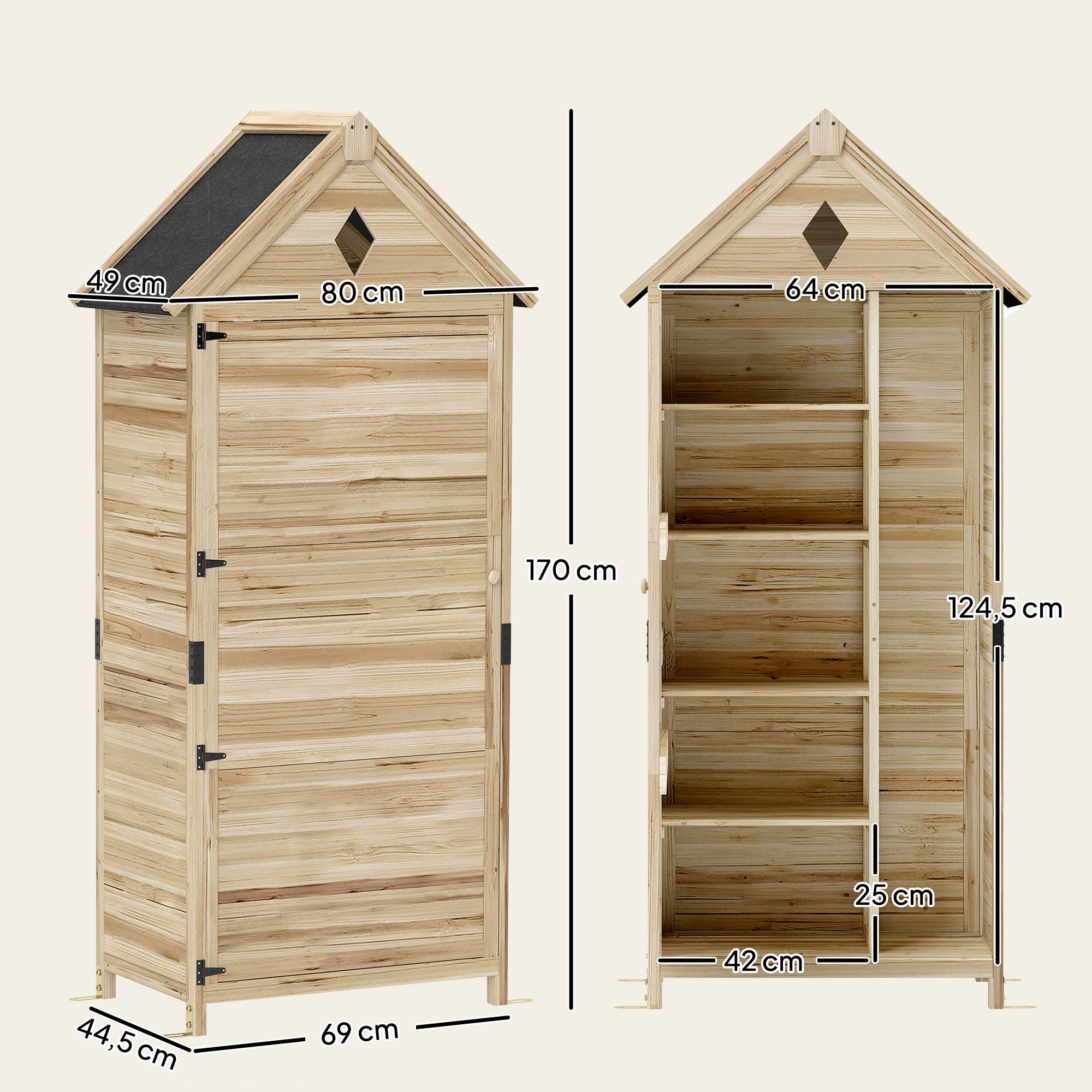 ComfortXL - Abri de jardin en sapin naturel 80 x 49 x 170 cm pour outils avec 4 étagères amovibles et toit bitumé - Image 3