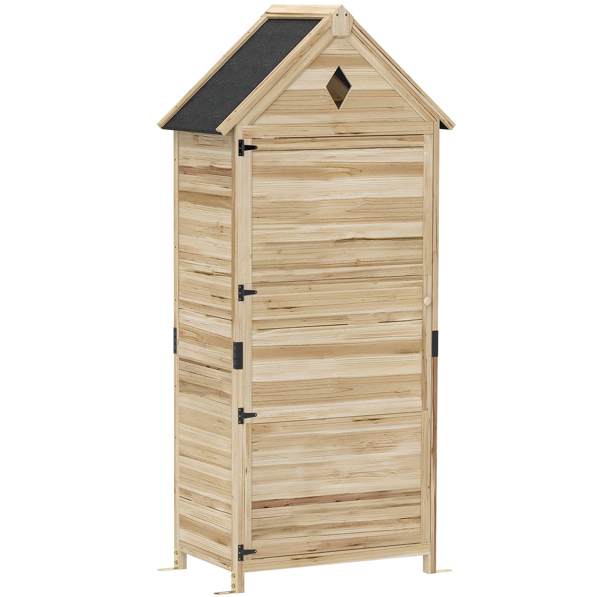 ComfortXL - Abri de jardin en sapin naturel 80 x 49 x 170 cm pour outils avec 4 étagères amovibles et toit bitumé - Image 10