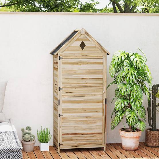 ComfortXL - Abri de jardin en sapin naturel 80 x 49 x 170 cm pour outils avec 4 étagères amovibles et toit bitumé - Image 8