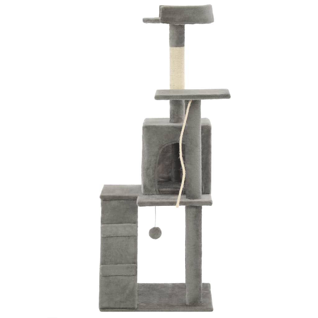 Helloshop26 - Arbre à chat griffoir grattoir niche jouet animaux peluché en sisal 120 cm gris - Imagen 3