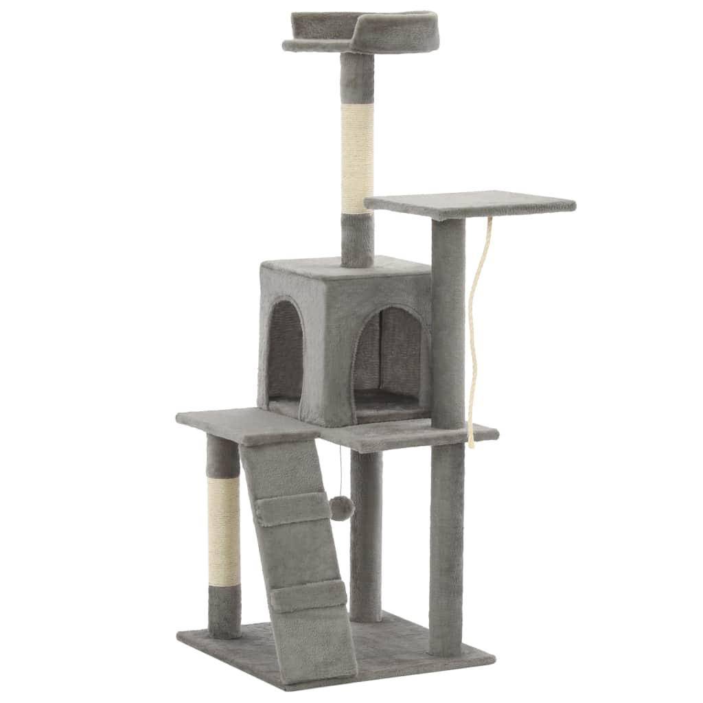 Helloshop26 - Arbre à chat griffoir grattoir niche jouet animaux peluché en sisal 120 cm gris - Image 2