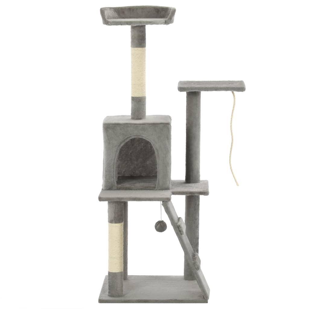 Helloshop26 - Arbre à chat griffoir grattoir niche jouet animaux peluché en sisal 120 cm gris - Image 1