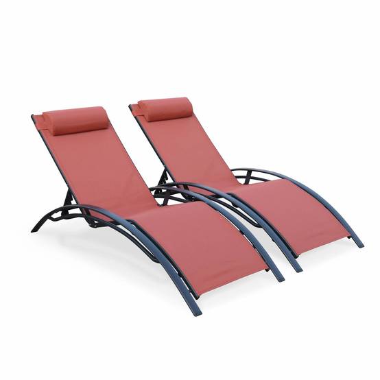 sweeek - Duo de bains de soleil aluminium - Louisa terracotta- Transats aluminium et textilène | sweeek - Image 2