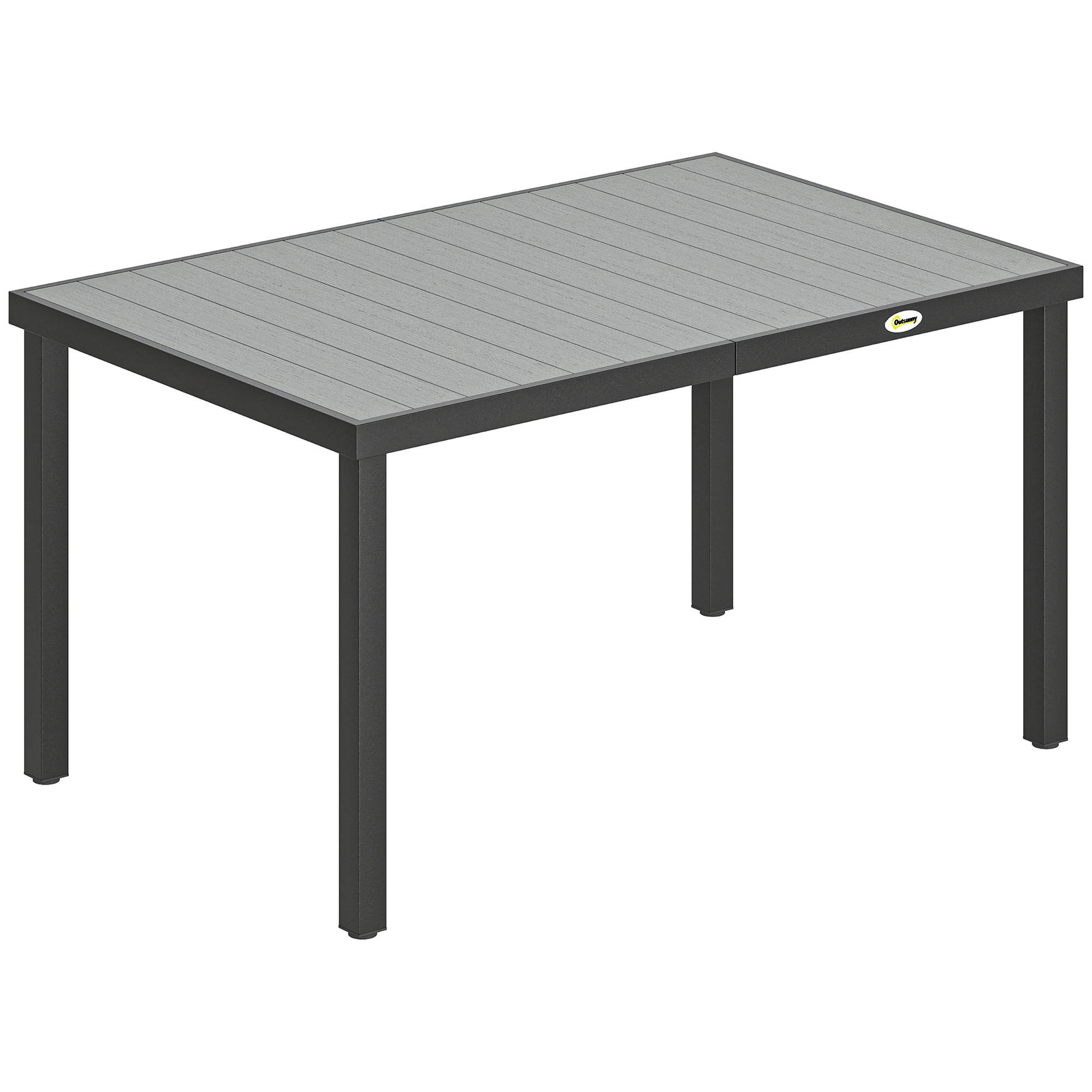 Outsunny - Table de jardin rectangulaire design 4-6 pers. acier noir plateau effet bois gris - Image 1
