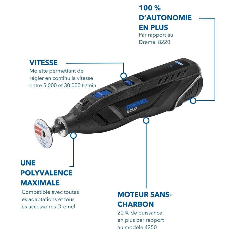 Outil Rotatif Multifonction Sans-fil connecté 12V DREMEL 8260 avec 5 accessoires, 1 batterie 3Ah, 5 000 à 30 000 tr/min Dremel - Imagen 2