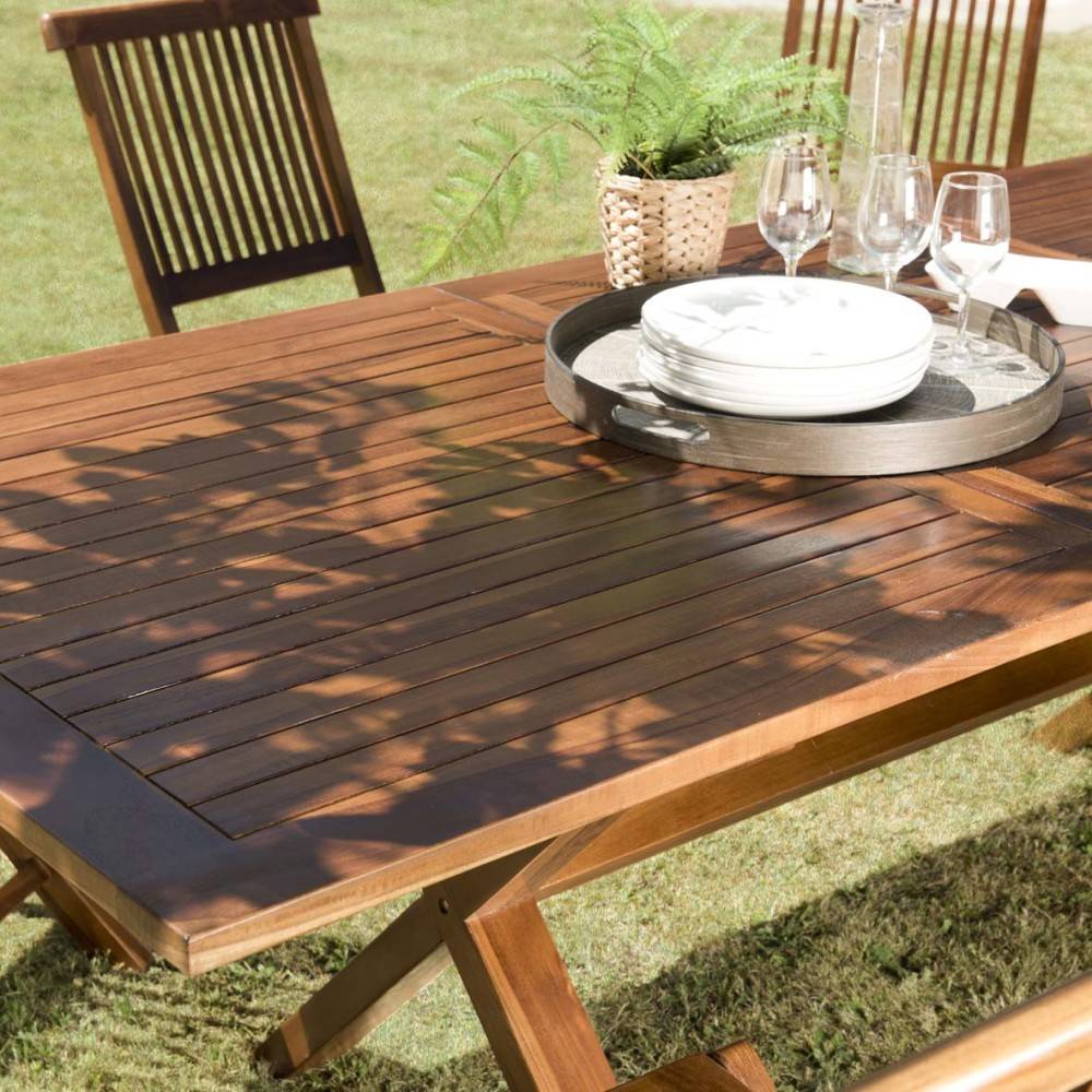 Macabane - MAEVA - Ensemble de jardin bois teck huilé table 180*240 et 6 chaises - Imagen 5