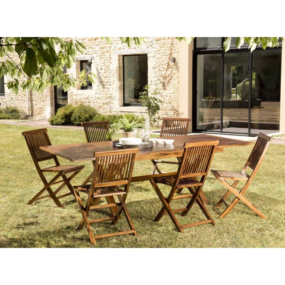Macabane - MAEVA - Ensemble de jardin bois teck huilé table 180*240 et 6 chaises - Imagen 2