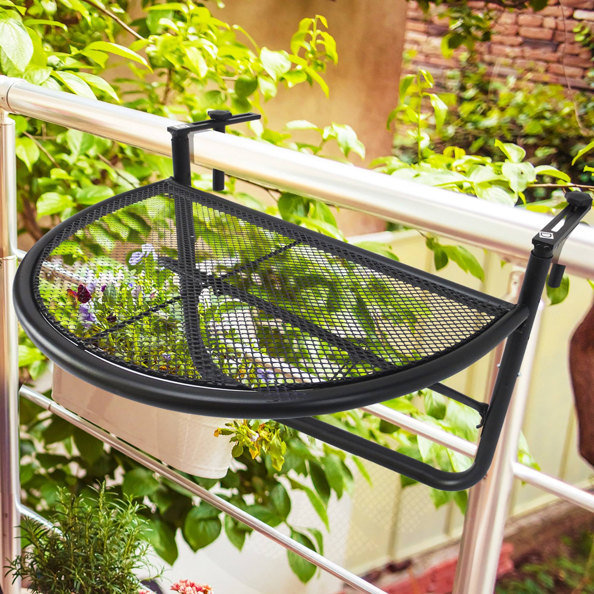 Table suspendue demi-ronde métal Ø30cm, hauteur ajustable pour balcon - Image 2