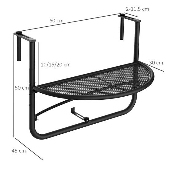 Table suspendue demi-ronde métal Ø30cm, hauteur ajustable pour balcon - Image 3