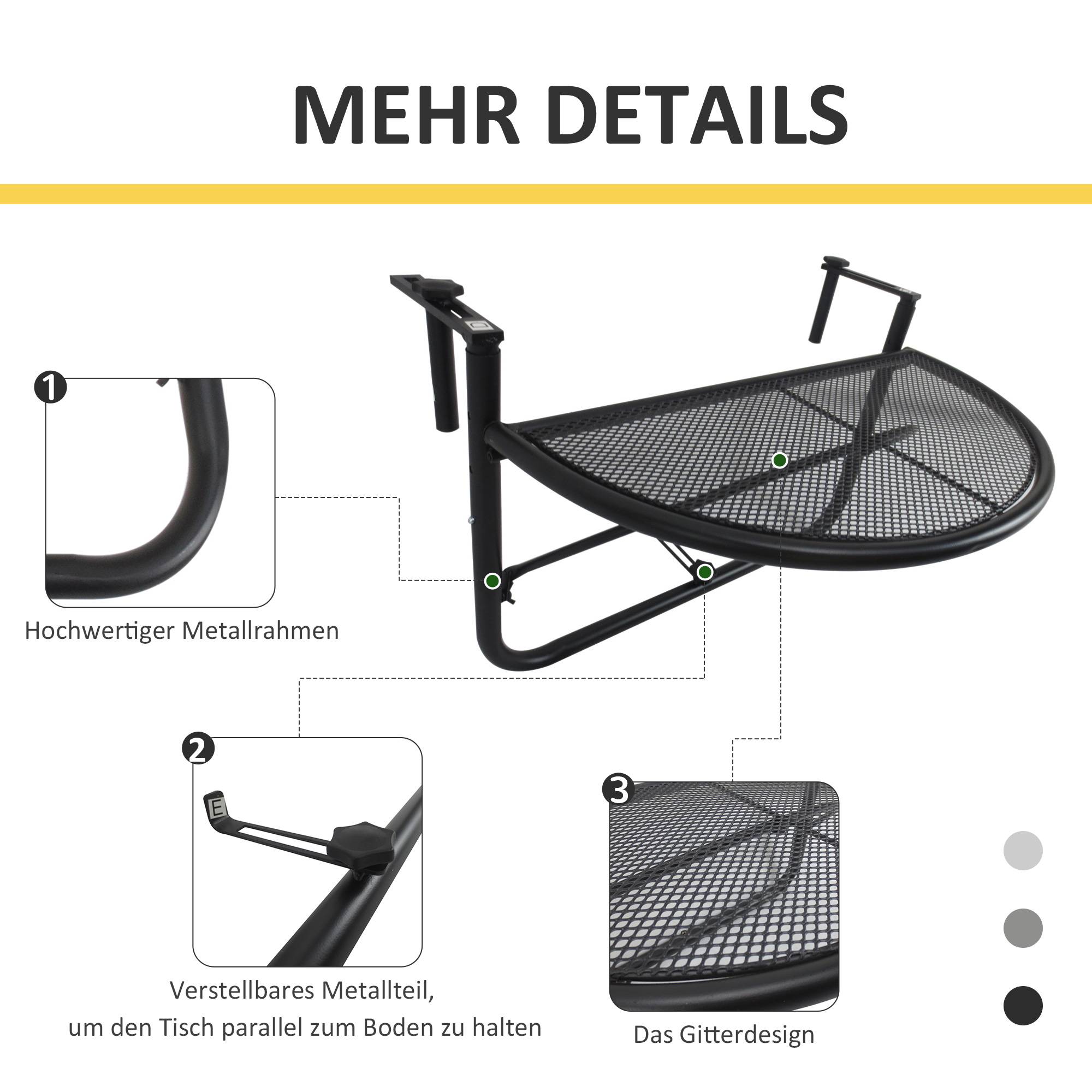 Table suspendue demi-ronde métal Ø30cm, hauteur ajustable pour balcon - Image 6