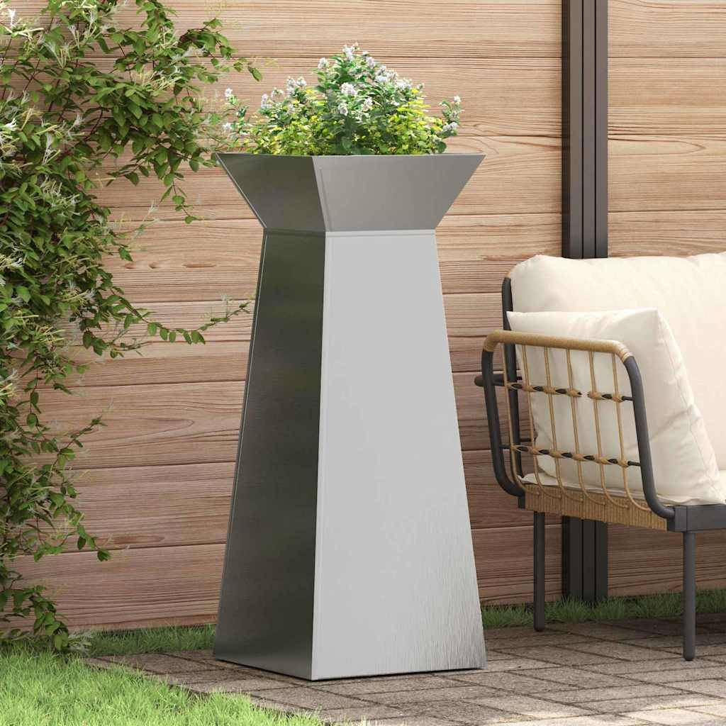 ComfortXL - Duo de Pots de Fleurs Hauts Forme Pilier 100cm, Bac Jardinière en Acier pour Extérieur Argenté – ComfortXL Outdoor Living