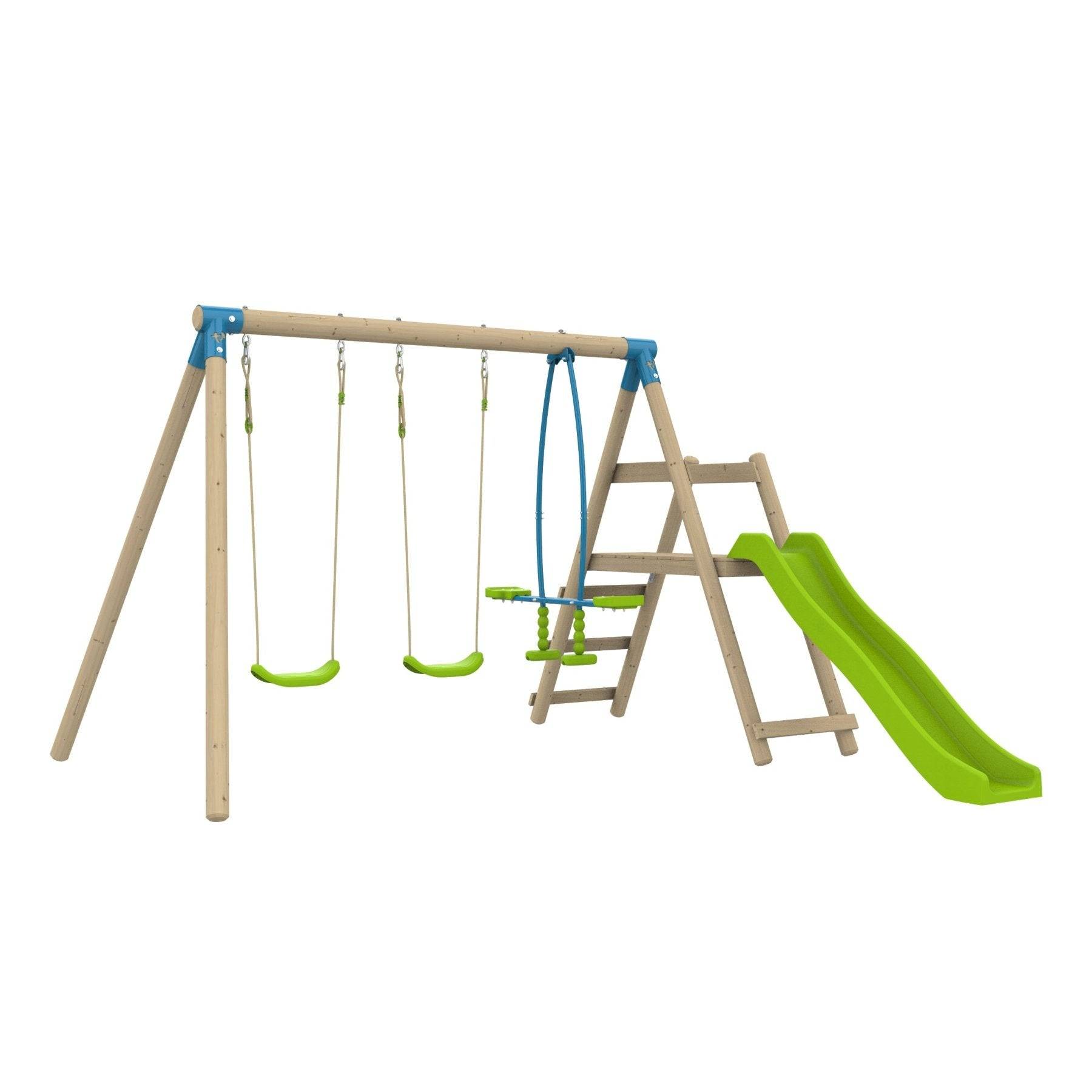 Tp Toys - Station de jeux bois AJONC – 2 balançoires + 1 vis-à-vis + toboggan, kit d’ancrage, H 190 cm, bois FSC® – TP TOYS - Image 2