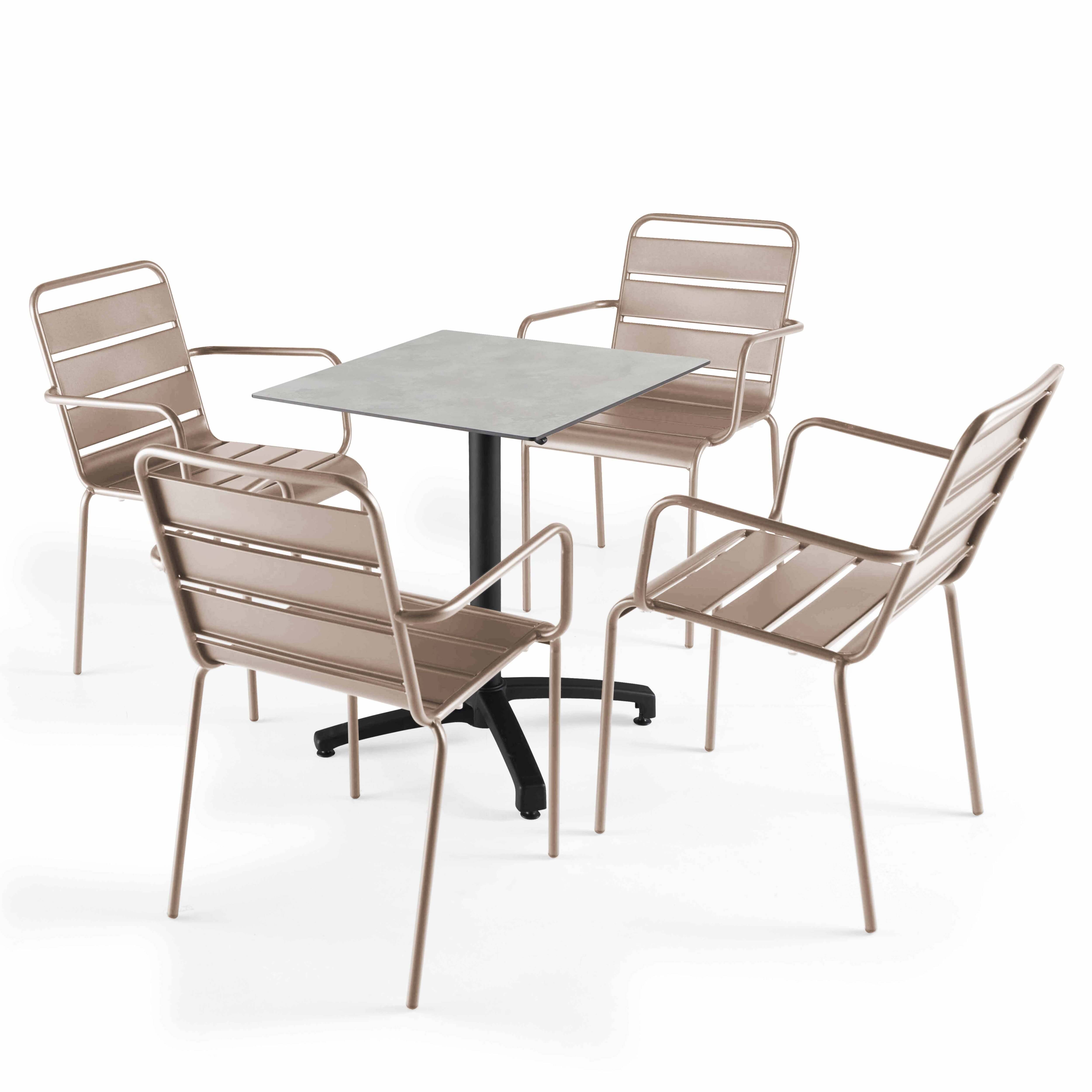 Oviala - Ensemble table 60 cm gris clair et 4 fauteuils en métal taupe - Oviala - Imagen 1