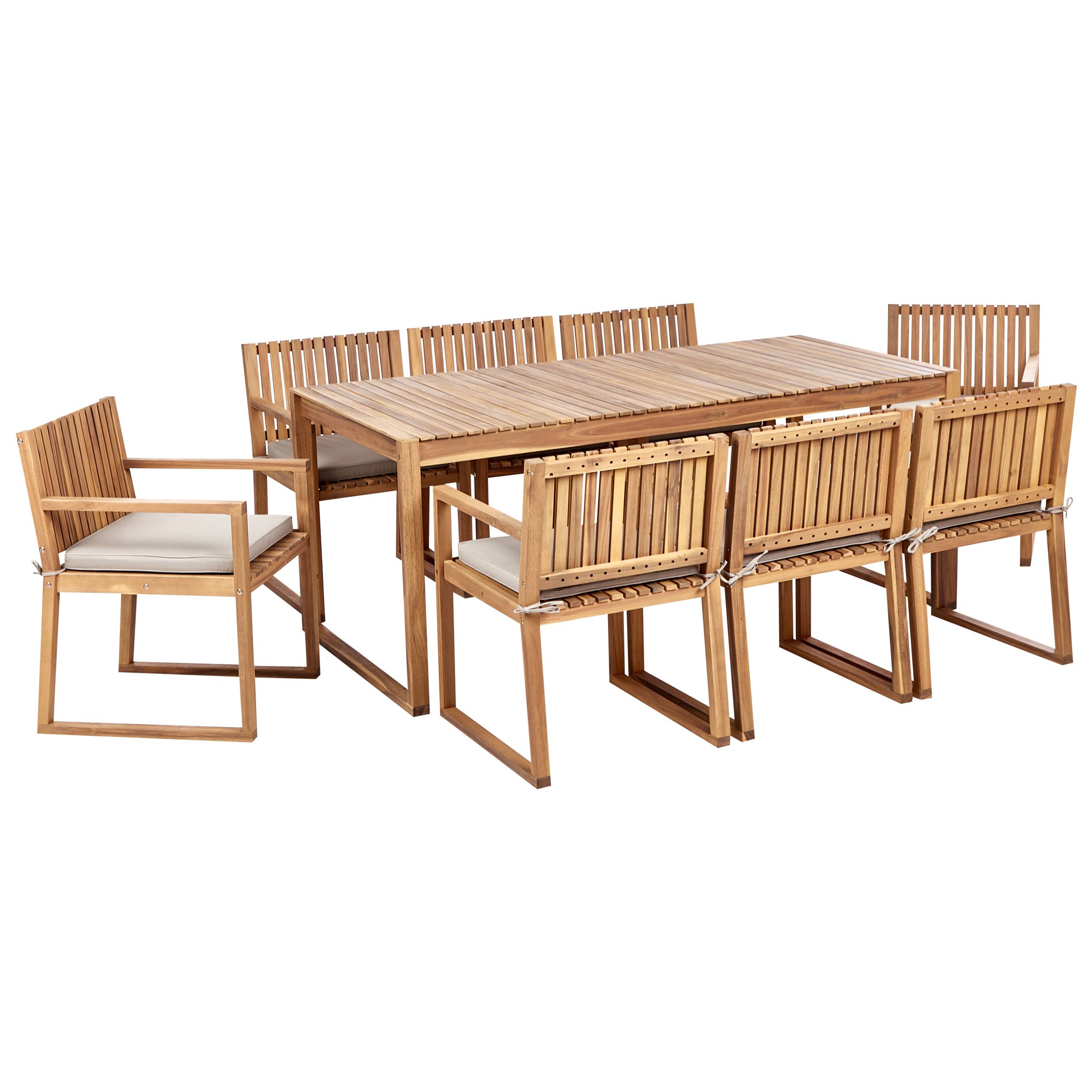 Beliani - Ensemble de Jardin 8 Places avec Coussins Taupe en Bois d'Acacia Table et Chaises Style Rustique - Imagen 1