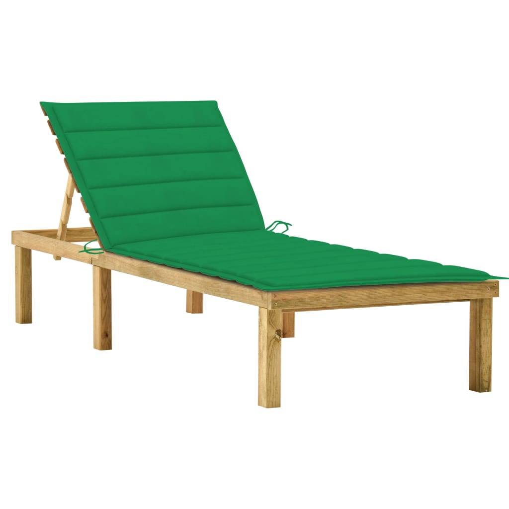Helloshop26 - Transat chaise longue bain de soleil lit de jardin terrasse meuble d'extérieur avec coussin vert bois de pin imprégné - Imagen 1